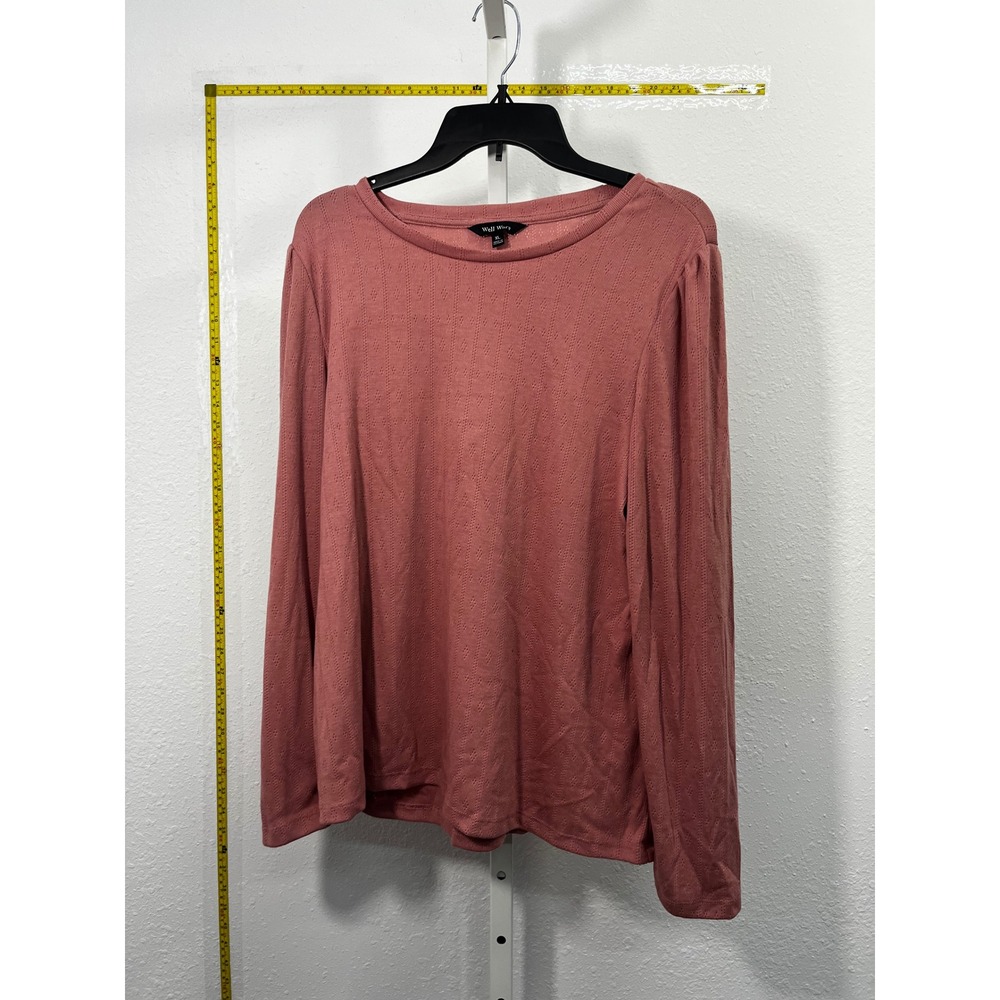 Well Worn‎ Womens XL Pink Pointelle Knit Long Sleeve Puff Shoulder Crew Neck Top